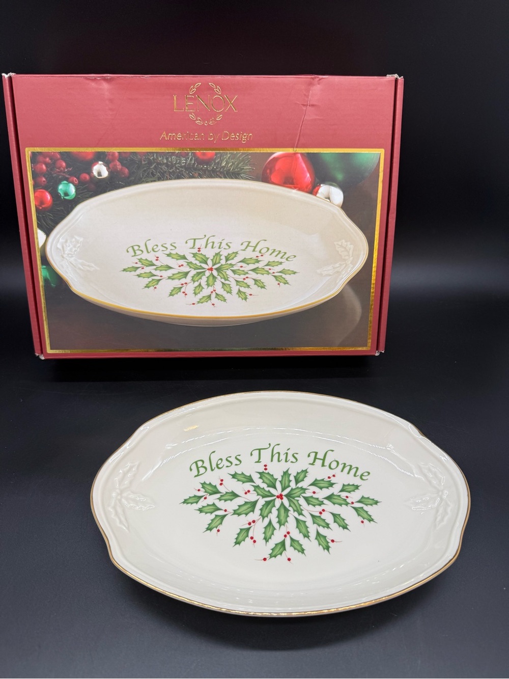 Lenox Holiday "Bless This Home" 11" Oval Platter Dimension Collection USA